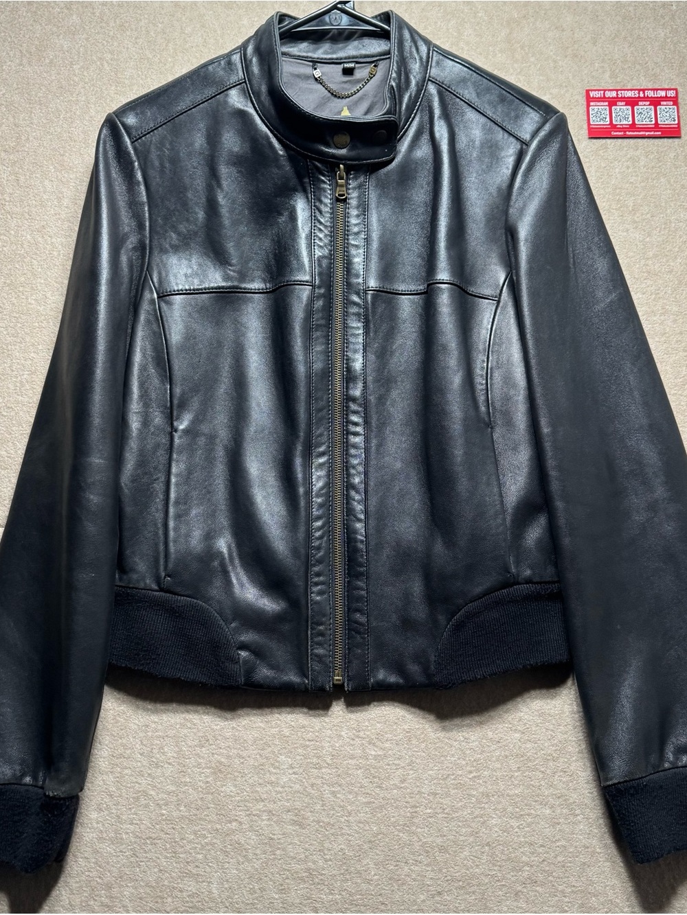GUESS Black Genuine Leather Moto Bomber Jacket Women’s Medium Y2K